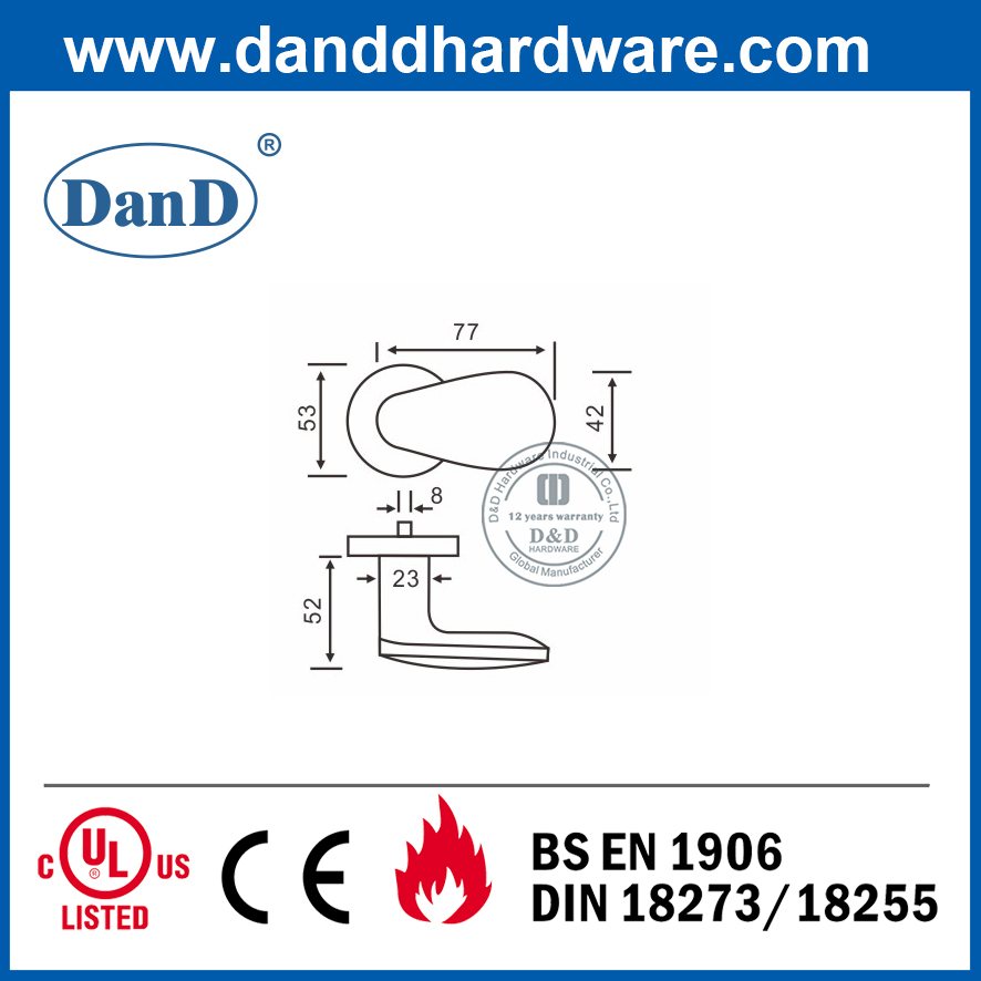 SS304 Thiết kế đơn giản Cần gạt chắc chắn trên Tay nắm cửa hoa hồng-DDSH038