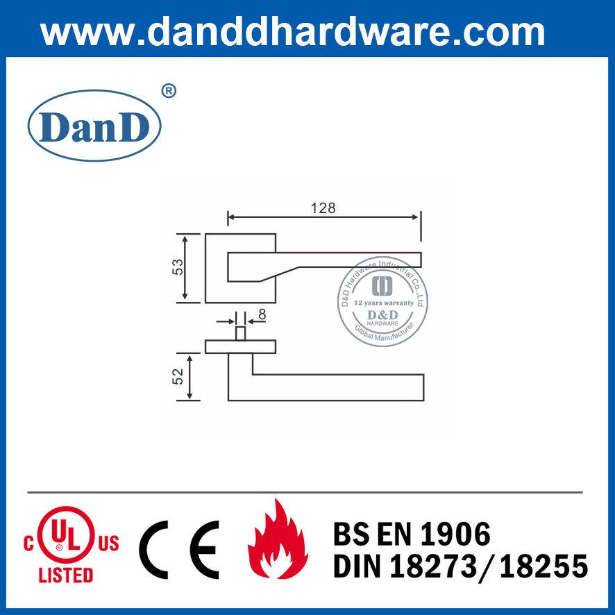 Tay nắm cửa chắc chắn bằng thép không gỉ 304 có hoa hồng vuông-DDSH048
