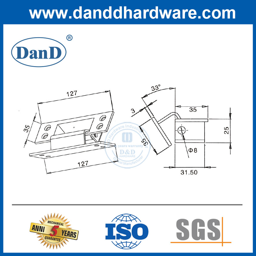 Bản lề giấu bằng thép không gỉ 130 độ 304 cho cửa ẩn-DDCH013