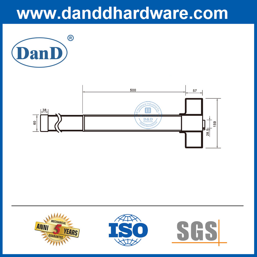 304 Thép không gỉ Panic Bar Rim Loại Nửa chiều dài Bề mặt được gắn Thiết bị thoát Panci-DDPD001