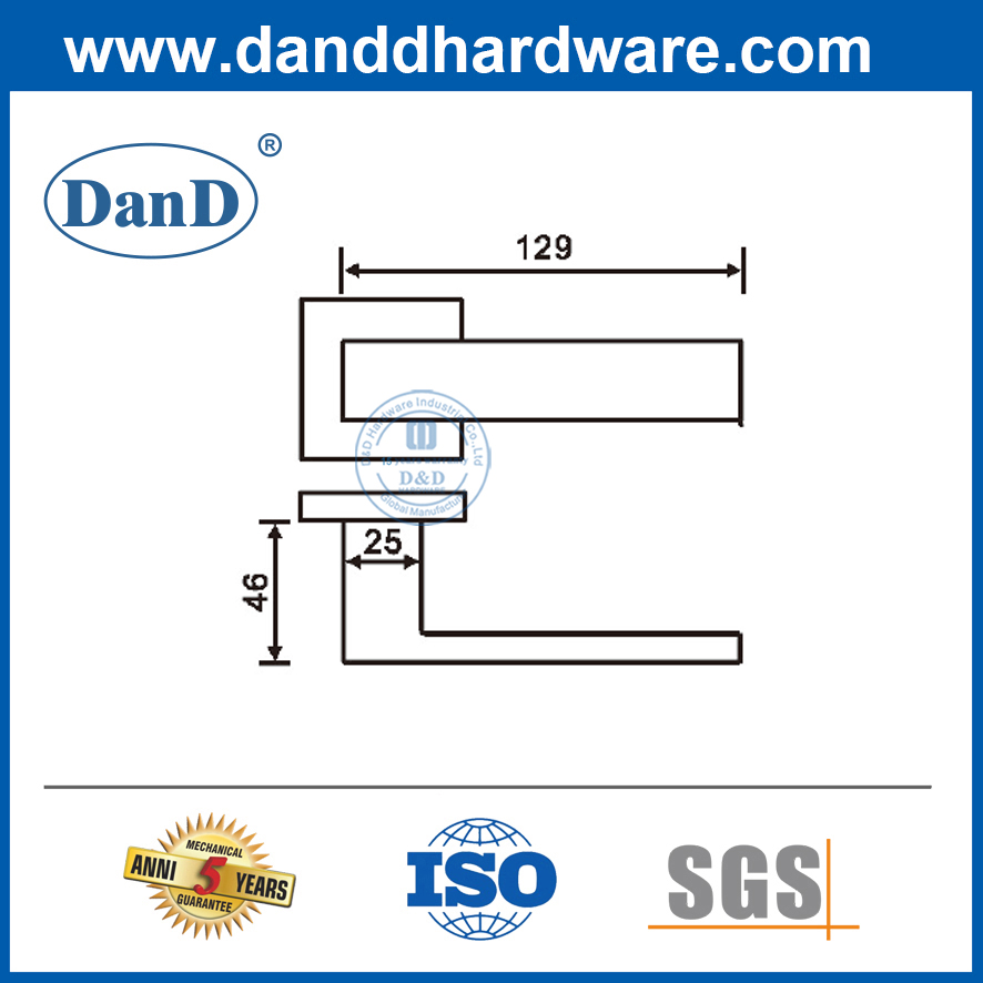 Phần cứng cửa nội thất Tay nắm cửa đòn bẩy vuông bằng thép không gỉ-DDSH057