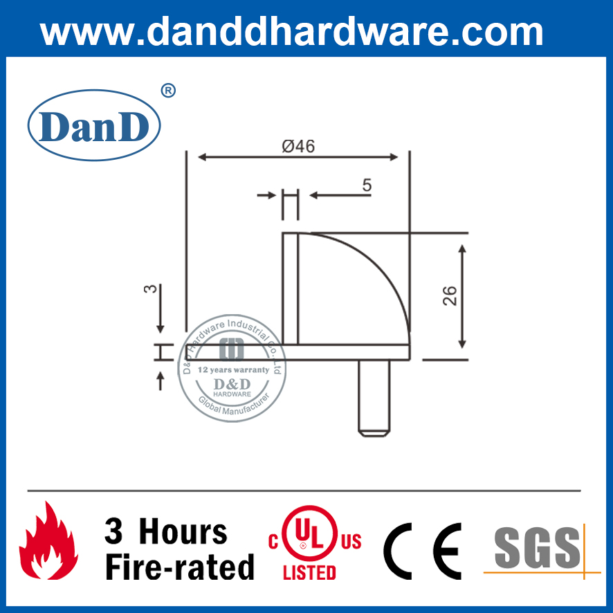 Nút chặn cửa bán cầu bằng thép không gỉ màu đen mờ-DDDS001