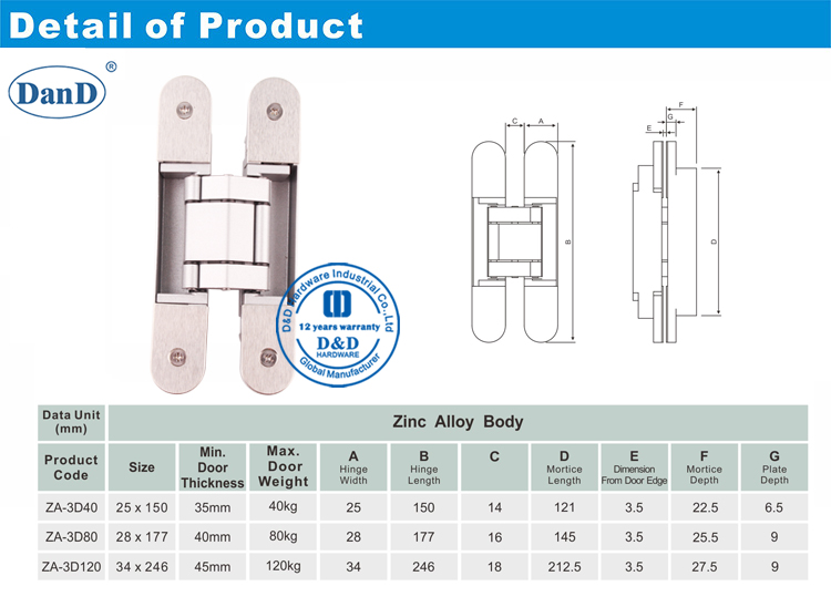 Bản lề bảo mật cao -D và D Hardware-40KG