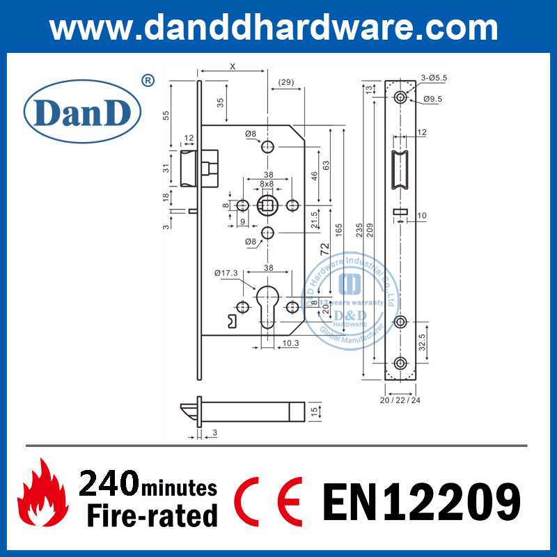 Khóa chốt ban đêm chống cháy Euro SS304 được đánh dấu CE-DDML014