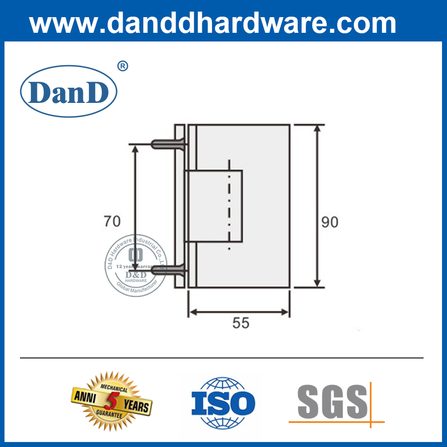 Bản lề cửa tắm kính 304 bằng thép không gỉ 90 độ màu bạc-DDGH001