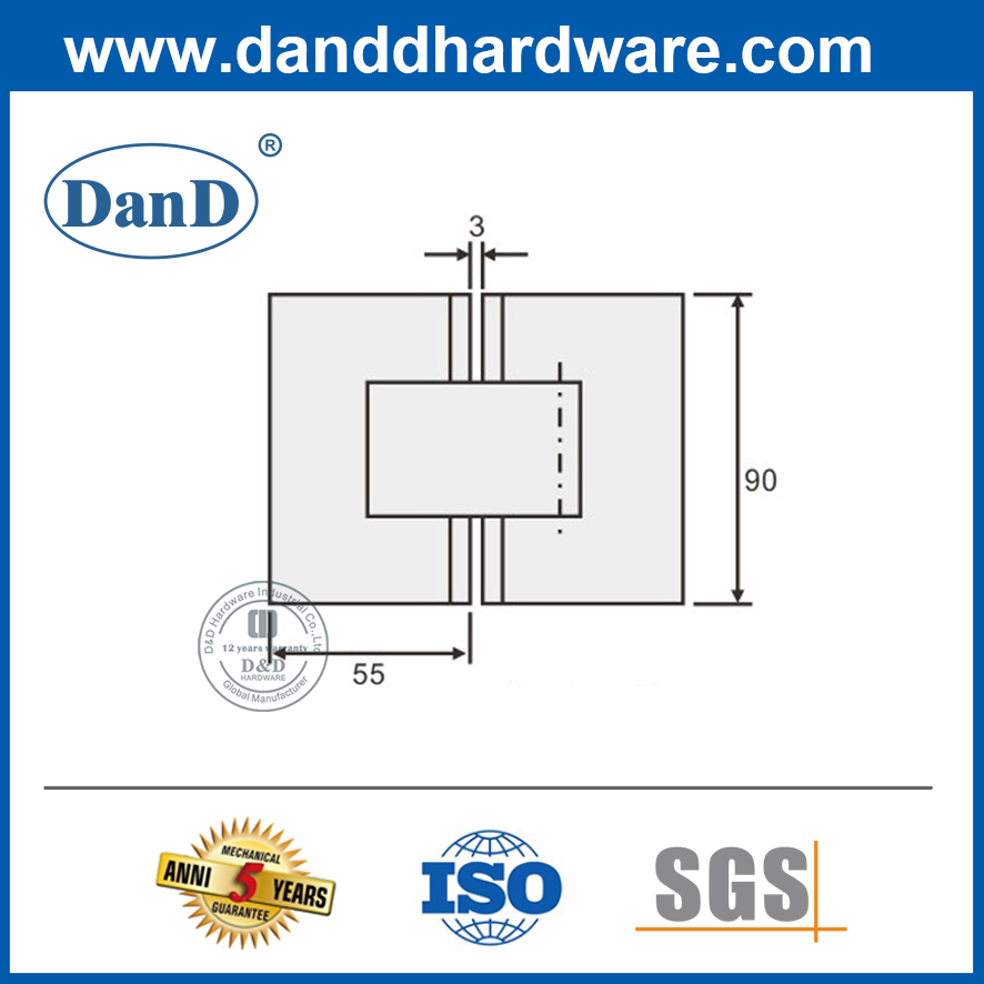 Bản lề cửa tắm lắp kính 180 độ SS304-DDGH004