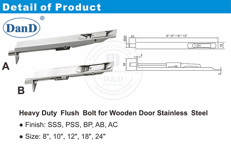 Phần cứng chốt cửa kim loại Bolt-D và D