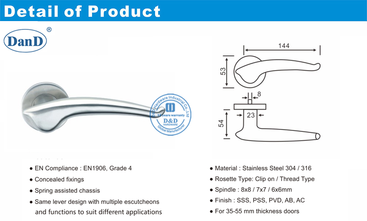 Phần cứng tay nắm cửa đ&ograve;n bẩy bằng k&iacute;nh-D v&agrave; D