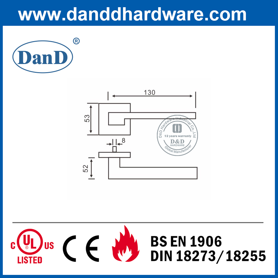 Tay nắm cửa đòn bẩy hoa hồng vuông SUS304 cho cửa trước-DDSH037