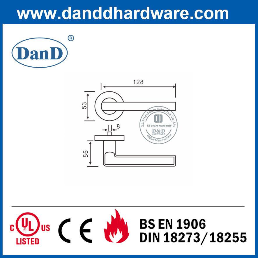 Tay nắm cửa kiểu đòn bẩy rắn loại 304 cho cửa ra vào-DDSH023