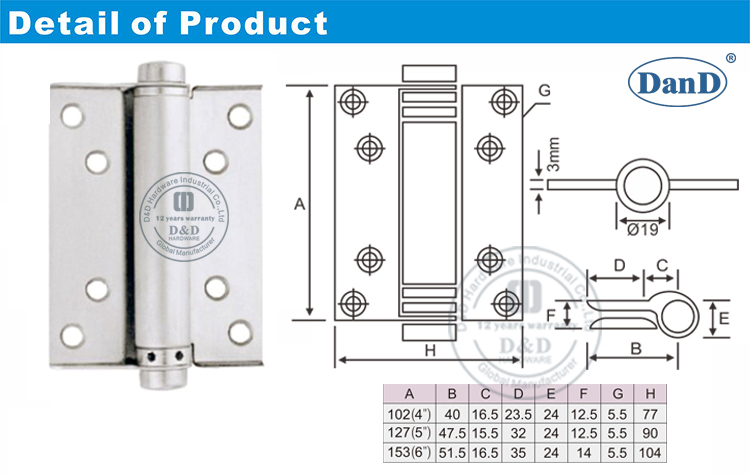 Phần cứng bản lề cửa lò xo SS-D và D
