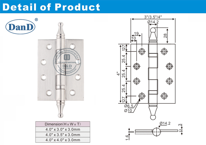 Bản lề SS với phần cứng Crown Tip-D và D
