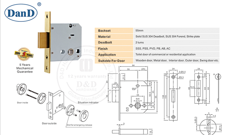 SS 304CửaKhóaPhần cứng Body-D và D