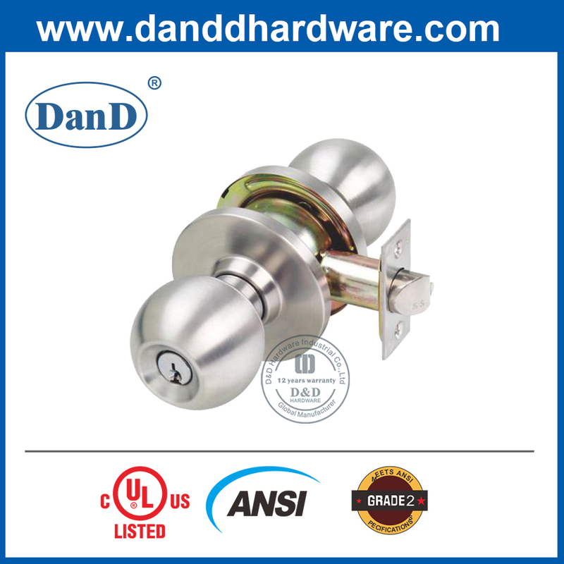 Ổ khóa hình ống bóng chống cháy bằng hợp kim kẽm ANSI được UL liệt kê cho cửa ra vào-DDLK012