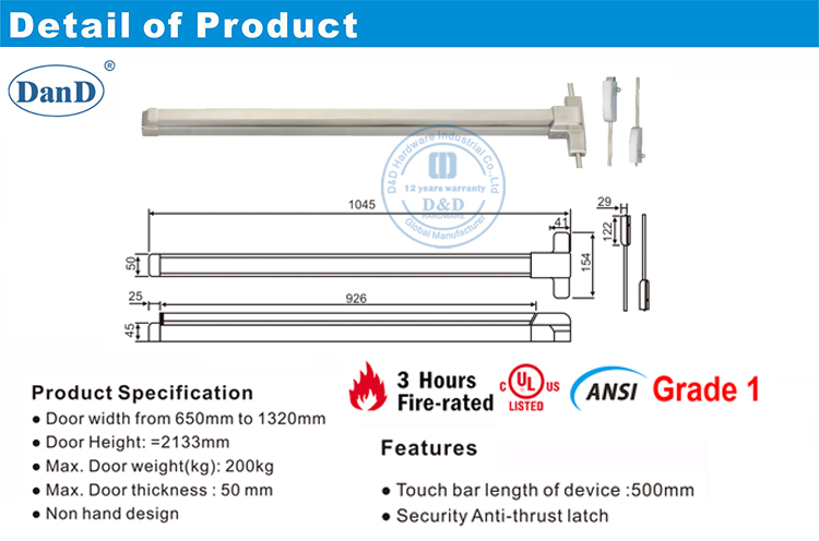 Thiết bị thoát hoảng loạn DDPD006-D và D Phần cứng