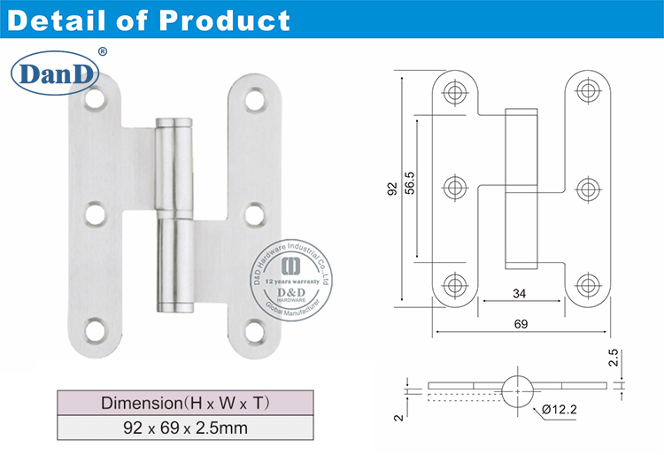 Phần cứng bản lề tròn chữ H-D và D bằng thép không gỉ