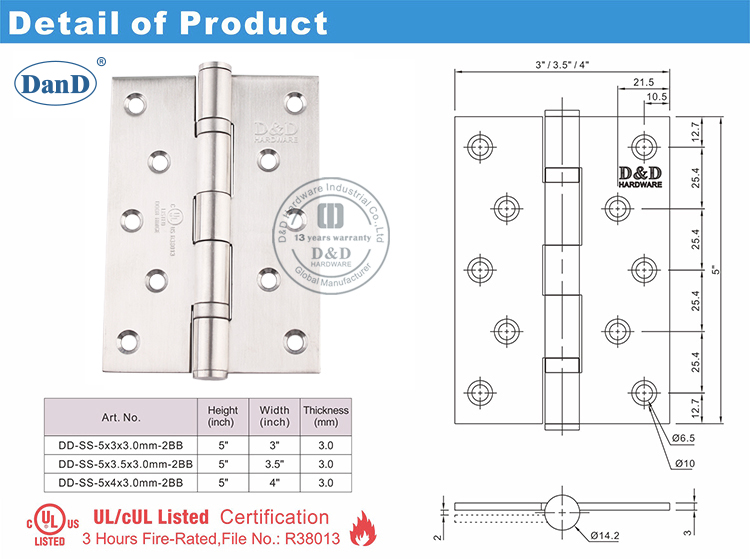Bản lề cửa được liệt kê của UL