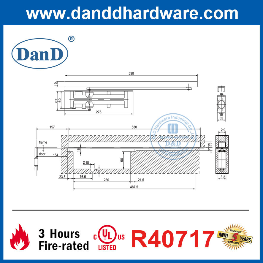 Cửa trượt che giấu bằng nhôm chống cháy UL-DDDC005UL