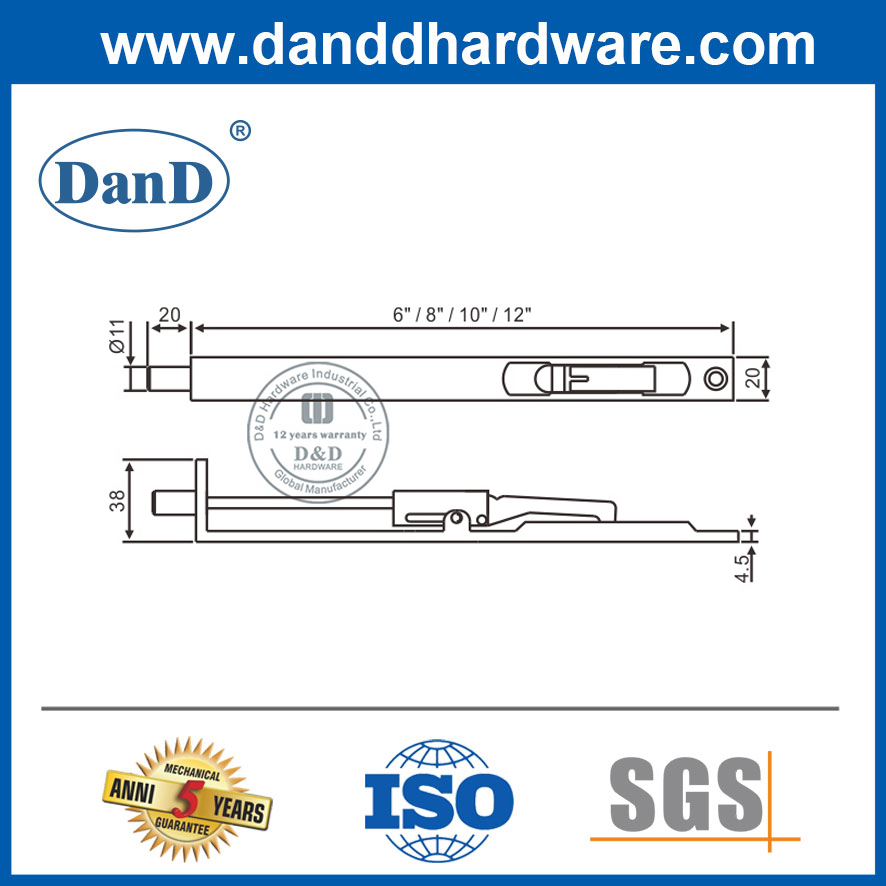 Bu lông xả cửa giấu kín lắp bằng đồng thau cho cửa bên trong-DDDB004