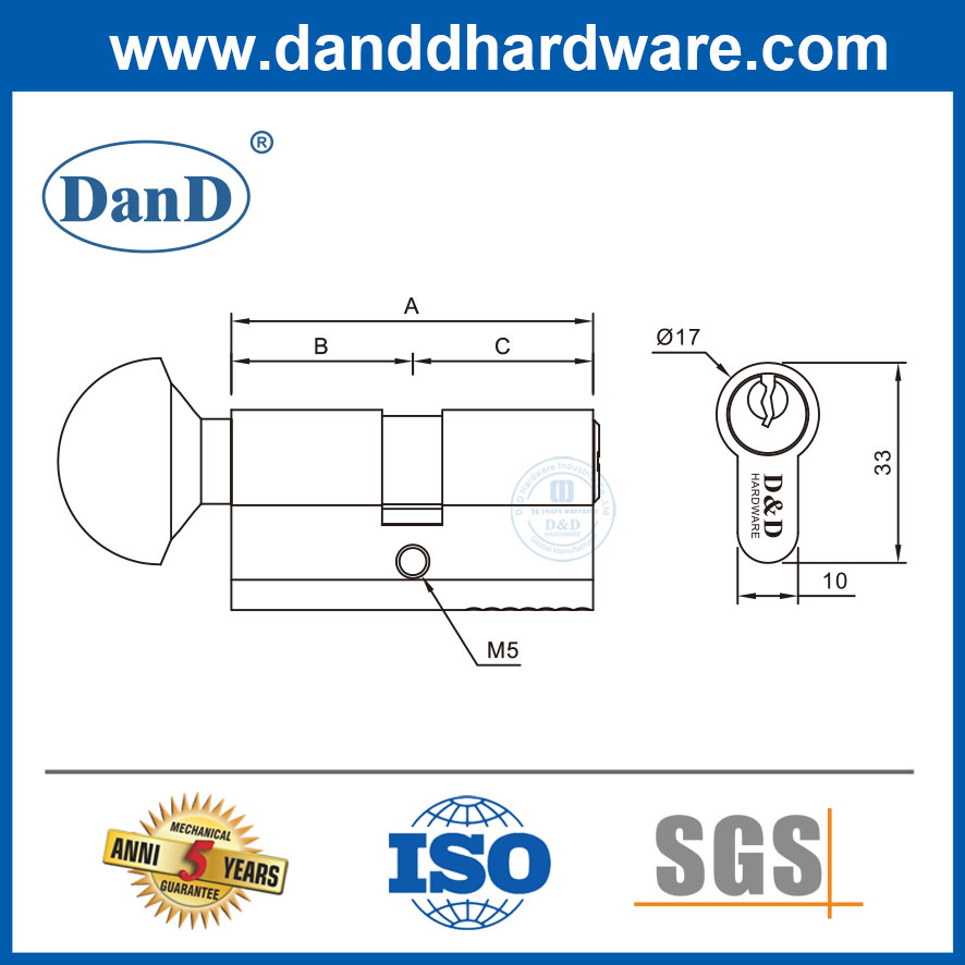 Bộ lỗ mộng lõi đồng thau Euro Bộ xi lanh khóa cửa pin với Thumbturn-DDLC005
