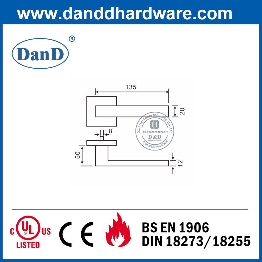 Tay Nắm Cửa Trang Trí Bạc 304 Vuông Hoa Hồng-DDTH020