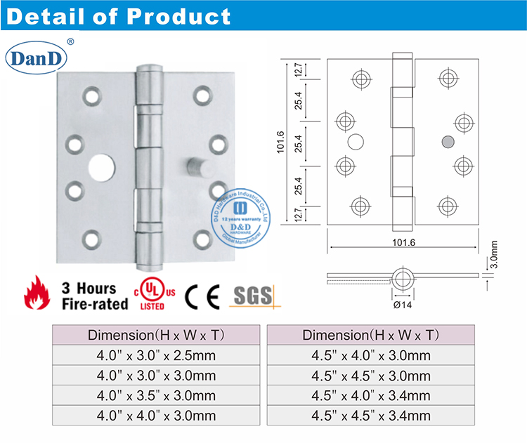 Bản lề bảo mật SS DDSS015-D và D Phần cứng