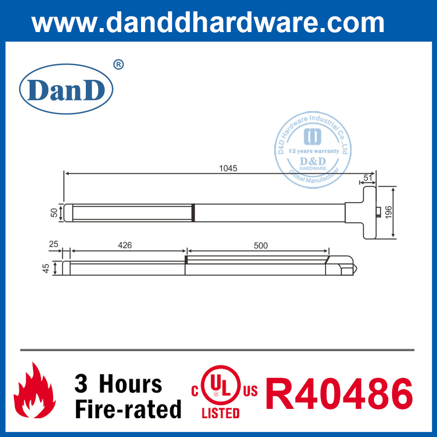 Phần cứng thoát hiểm bằng thép không gỉ 304 Thanh đẩy cửa thương mại-DDPD001