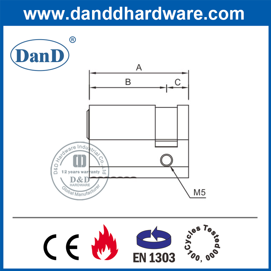 Chìa khóa chốt đêm bằng đồng thau nguyên khối Euro nửa xi lanh-DDLC010