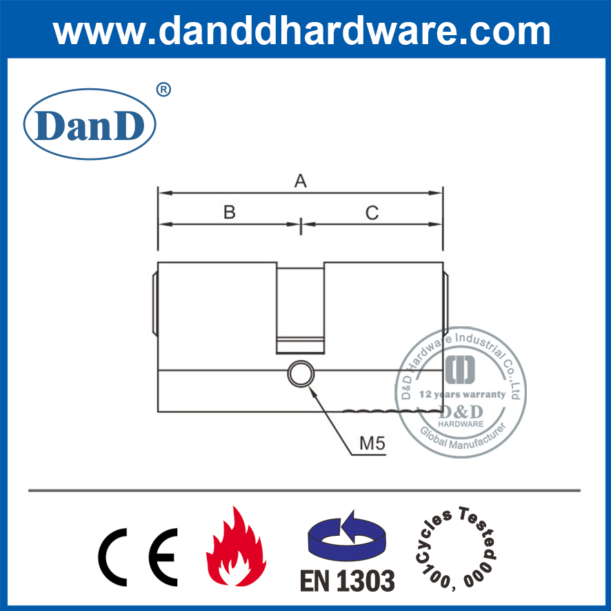 Euro Brass Mortice Lock Security Hình bầu dục đôi xi lanh-DDLC008