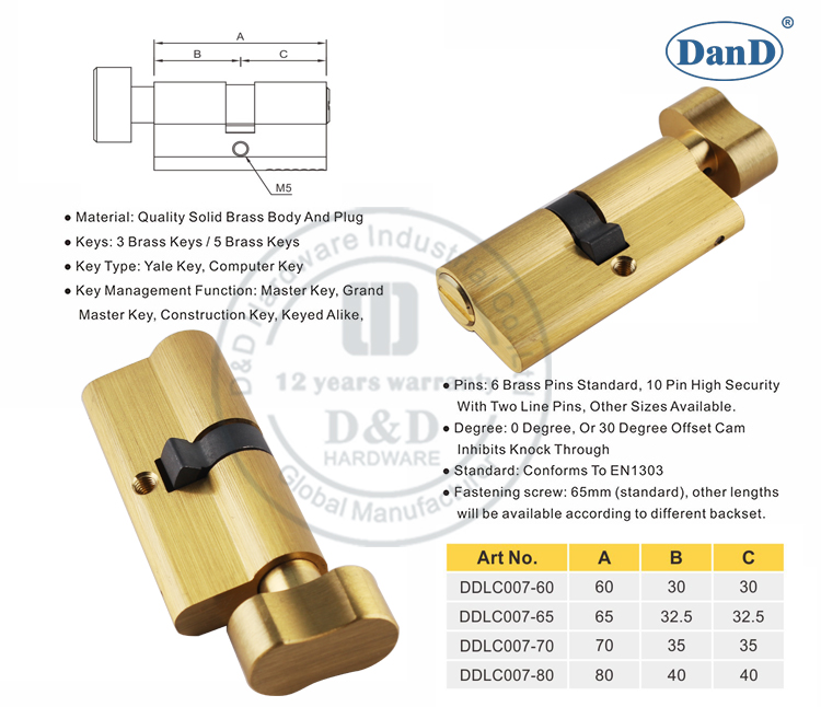 Khóa cửa thương mại Stain Brass Xi lanh-D và D Phần cứng