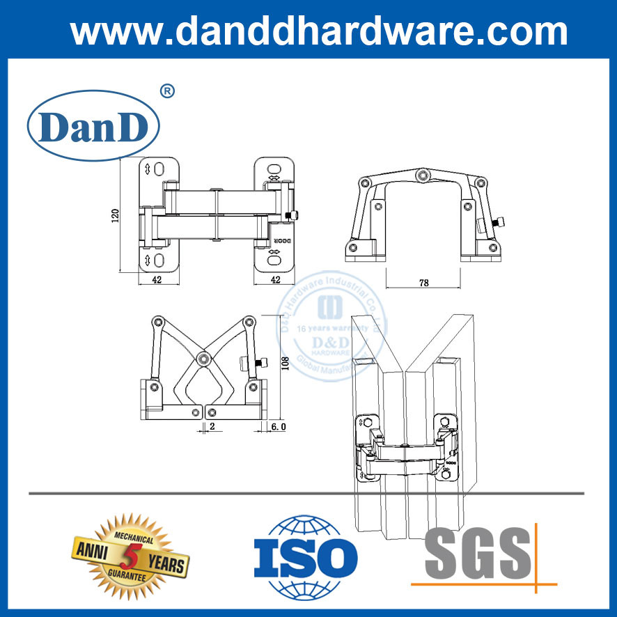 Phần cứng cửa bí mật Thép không gỉ chịu lực nặng 160-180 độ Bản lề ẩn hai hướng-DDCH020