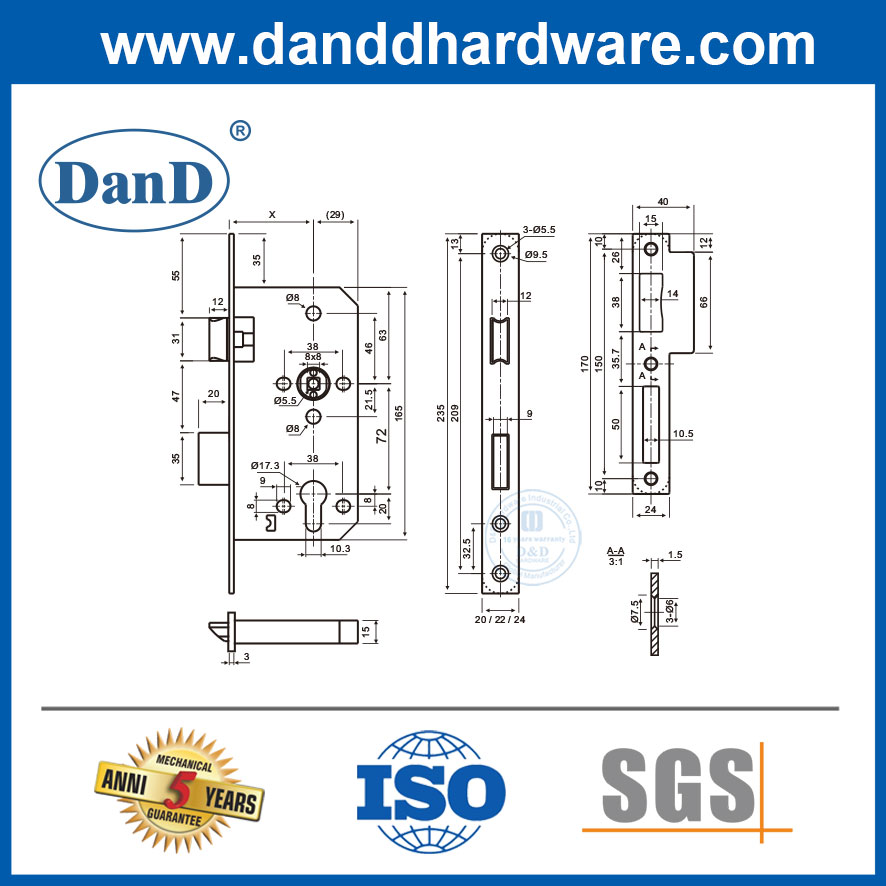 Bán Hot Chất lượng cao 6072 Khóa cửa khẩn cấp bằng thép không gỉ Body-DDML009-E-6072