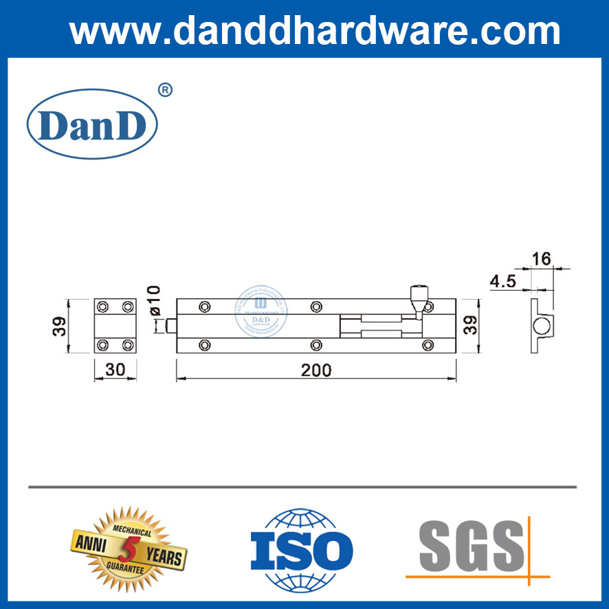 200X39mm Flush Tower Thùng chốt cửa Phần cứng bề mặt thép không gỉ Bolt Lock-DDDB035