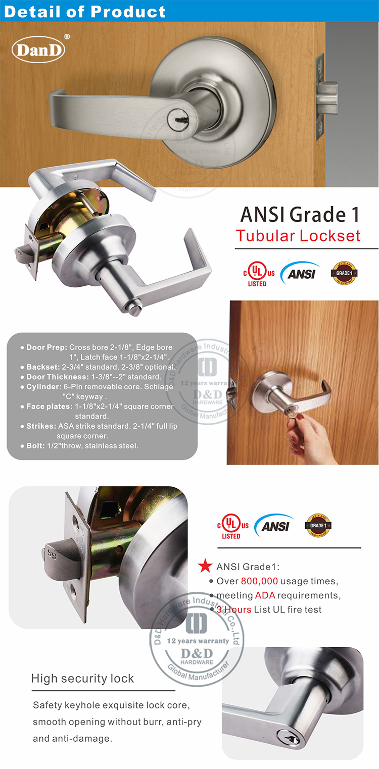 Phần cứng ổ khóa hình ống ANSI-DDLK009-D và D