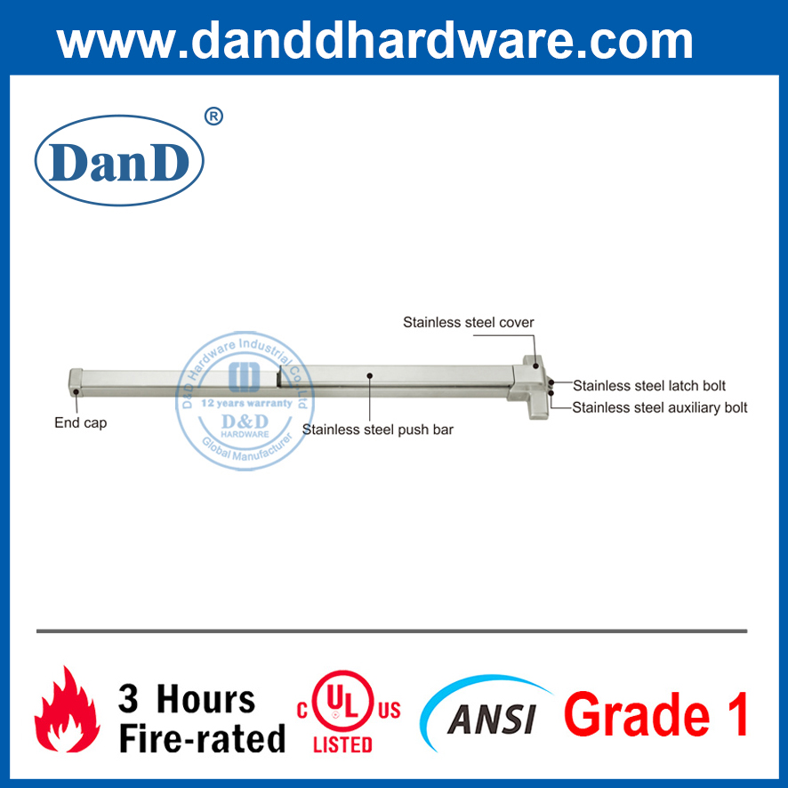 Thanh đẩy cửa thoát hiểm bằng thép chống cháy ANSI cấp 1 UL-DDPD003