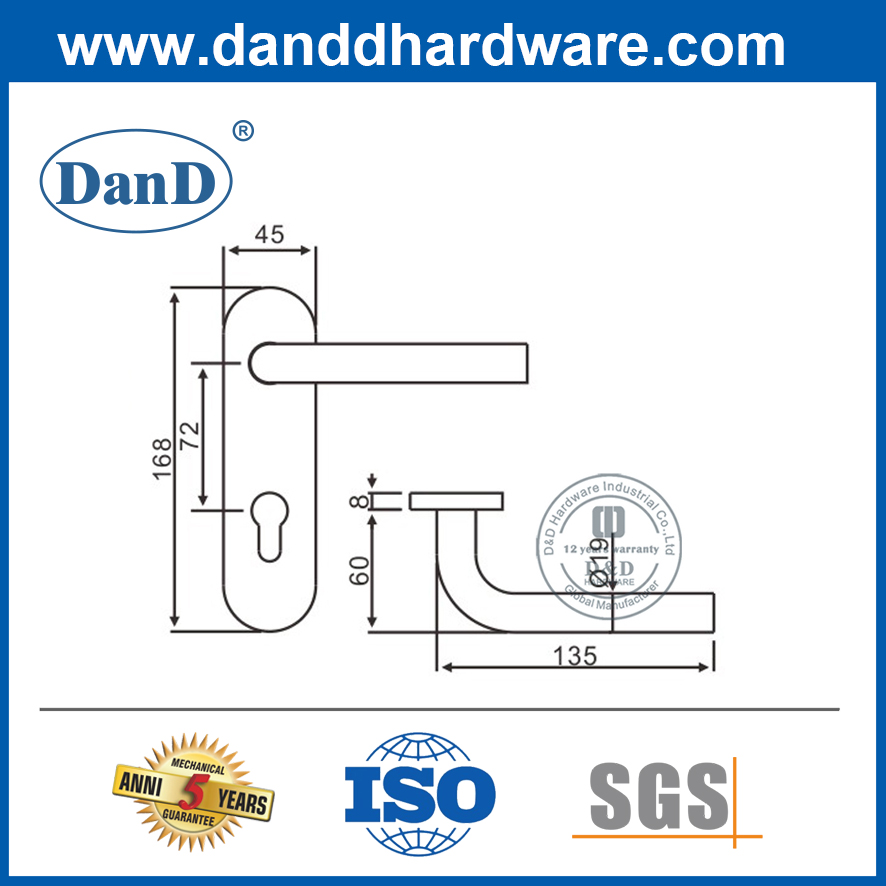 Tay nắm cửa trang trí bằng thép không gỉ có tấm ốp xi lanh-DDTP008