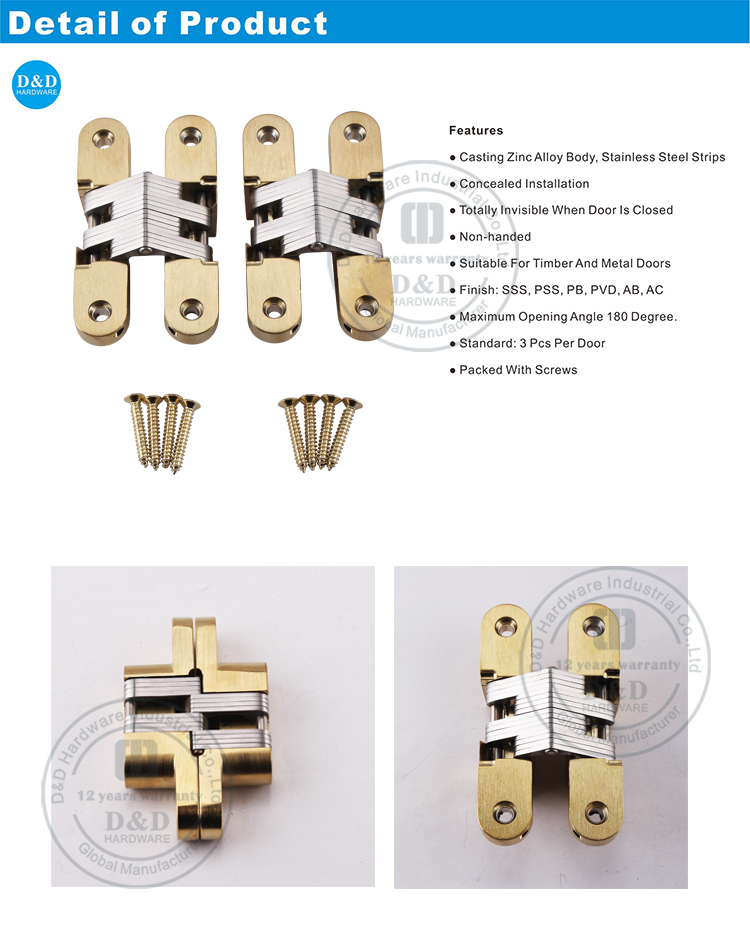 Bản lề che giấu vết bẩn bằng đồng thau được đánh bóng DDCH007